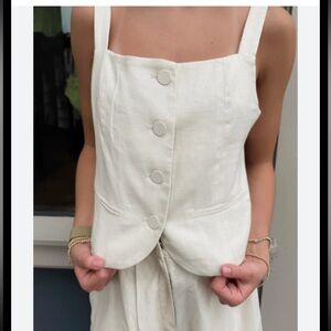 Mable Jackie Vest Cream 100% linen button down Crop Top sleeveless new - flaw
